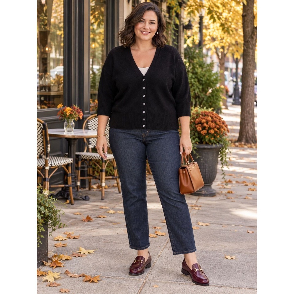 Lord & Taylor Black 100% Cashmere V-Neck Dolman Sleeve Cardigan Sweater XL